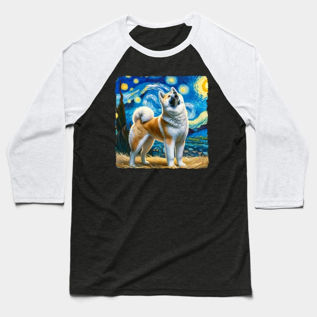 Starry Akita Dog Portrait - Pet Portrait Baseball T-Shirt by starry_night